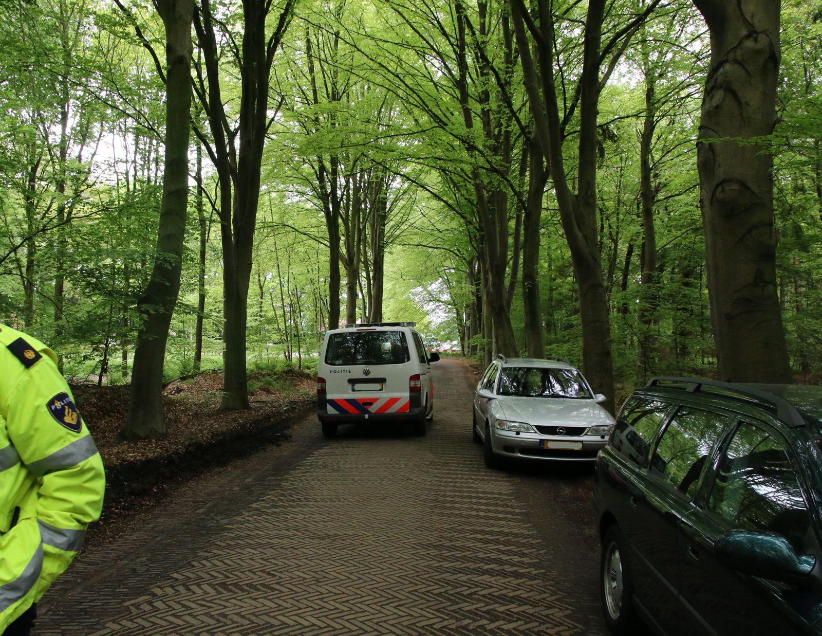 Politie zet de weg af, er was een kans dat hout op de weg zou vallen. Bij stormhout kan je dat niet voorspellen.